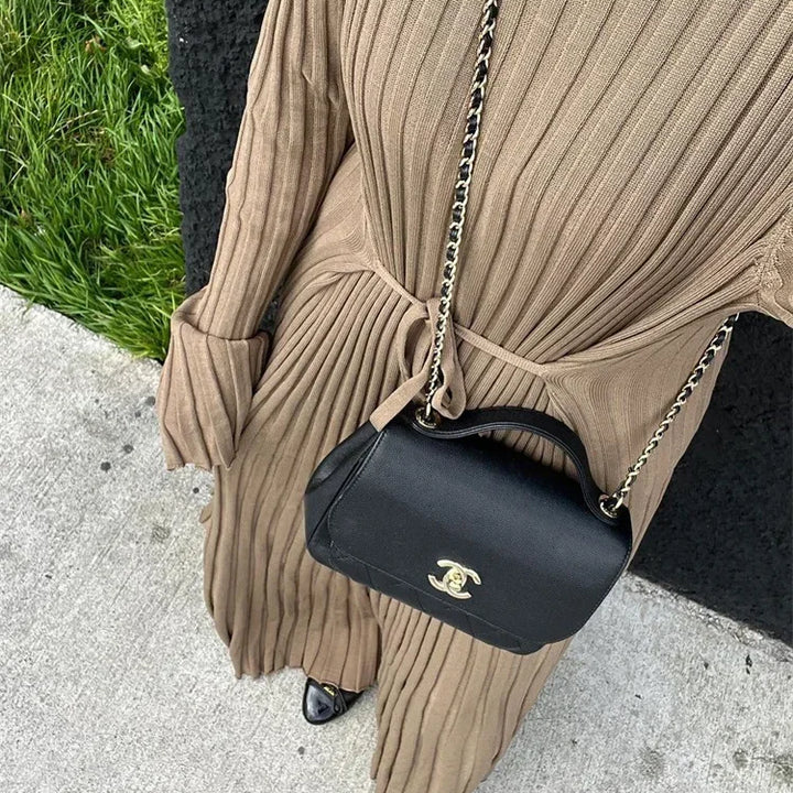 Long Knitted Dress With Lace-up