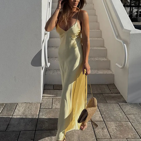 Women's Yellow V-Neck Summer Dress