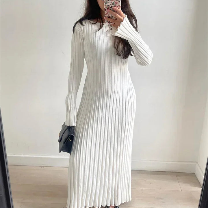 Long Knitted Dress With Lace-up