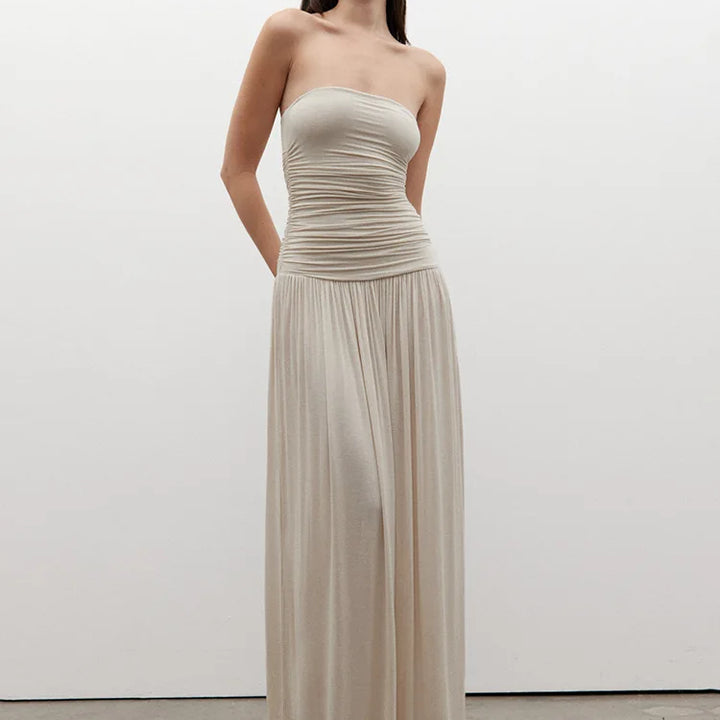 Mozision Sexy Strapless Pleated Off Shoulder Long Dress