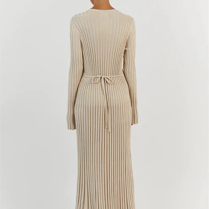 Long Knitted Dress With Lace-up