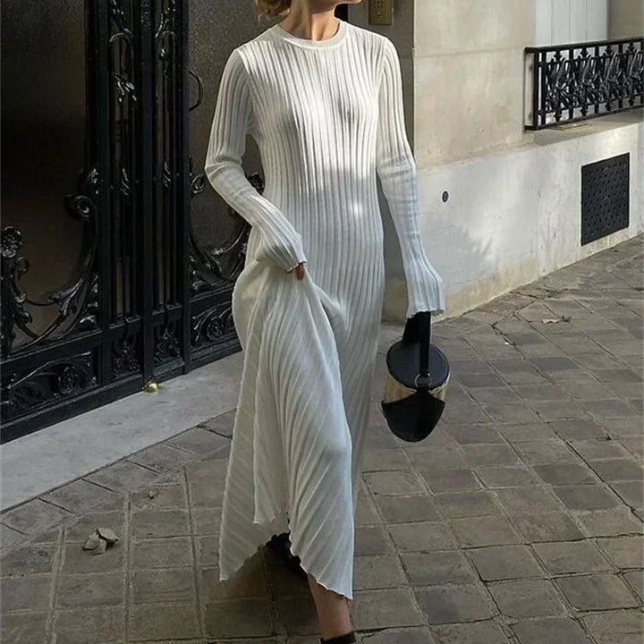 Long Knitted Dress With Lace-up