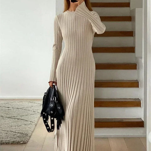 Long Knitted Dress With Lace-up
