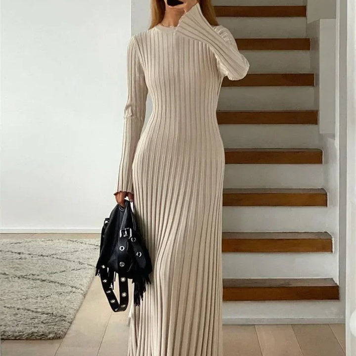 Long Knitted Dress With Lace-up
