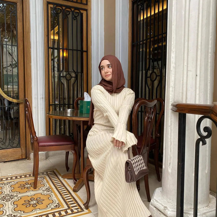 Long Knitted Dress With Lace-up