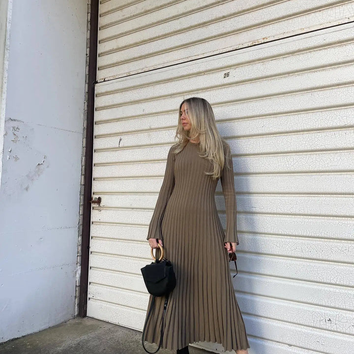 Long Knitted Dress With Lace-up